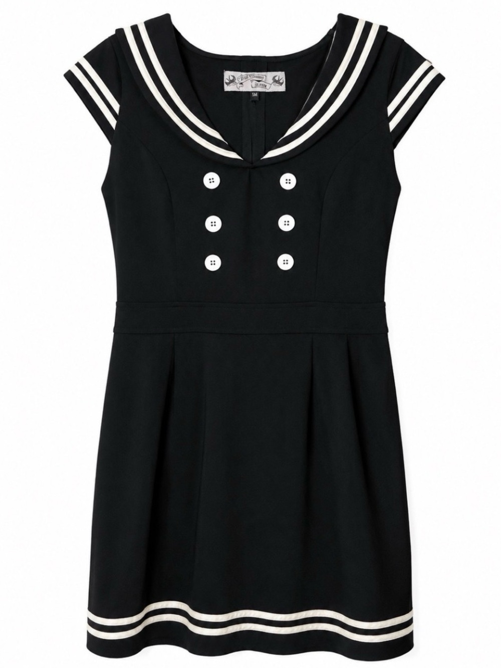 Hell Bunny Vixen Nautical Black 1950s Rockabilly Pin Up Sailor Mini Dress Size S